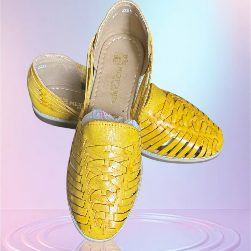 Yellow Leather Huarache Sandals